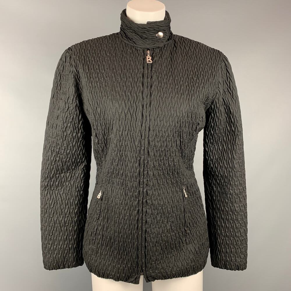 BOGNER Size 6 Black Quilted Textured Nylon Jacket
